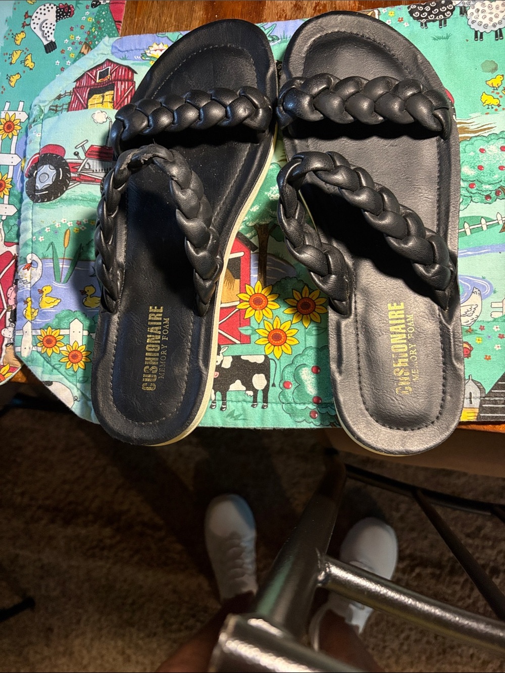 Beverly Feldman Black Braided Slide Sandals